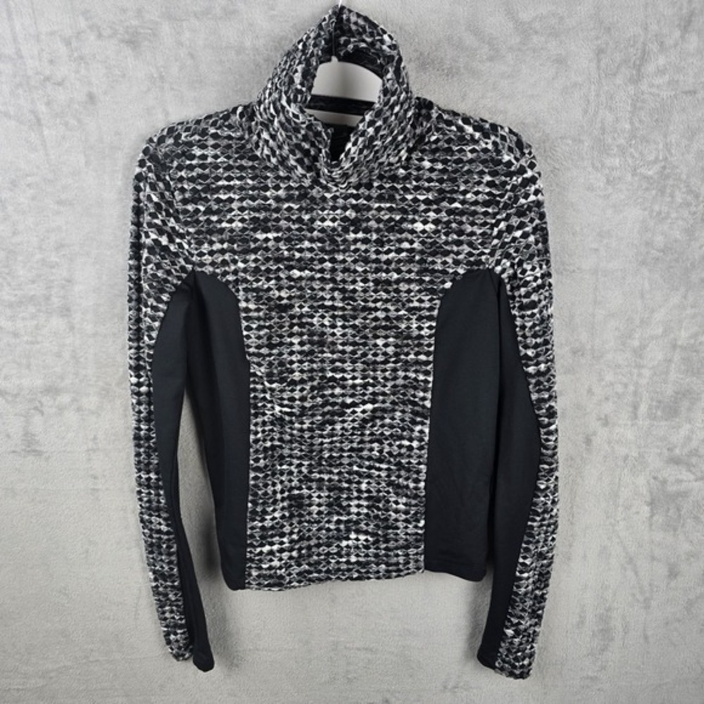 Nike Pro Hyperwarm Women Small Black White Geometric Funnel Neck Long Sleeve Top